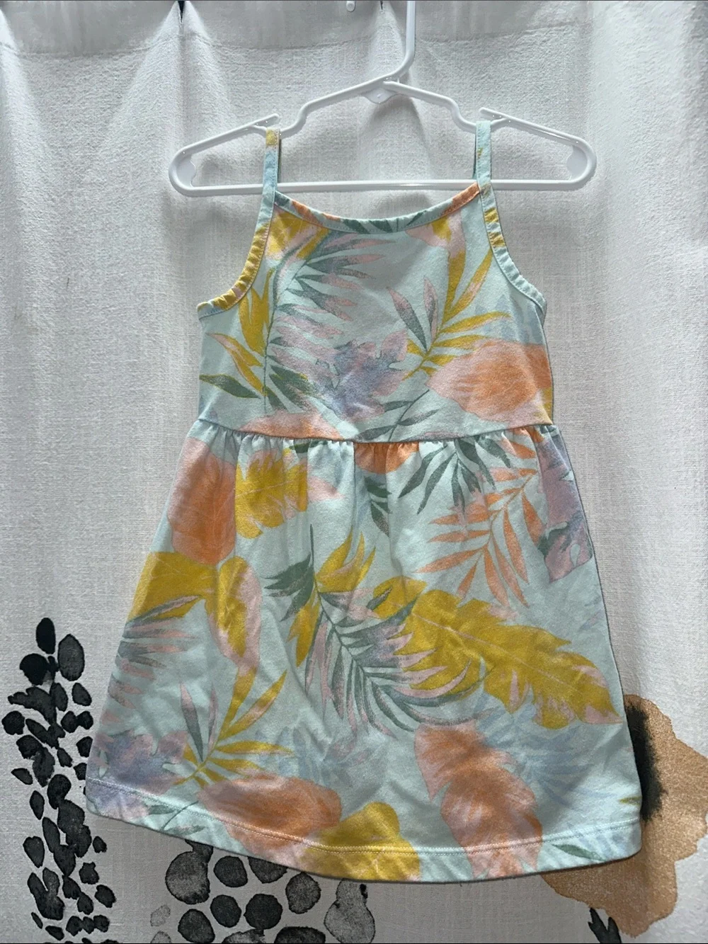 Carter's Mint Tropical Leaf Sundress with Yellow & Peach Accents